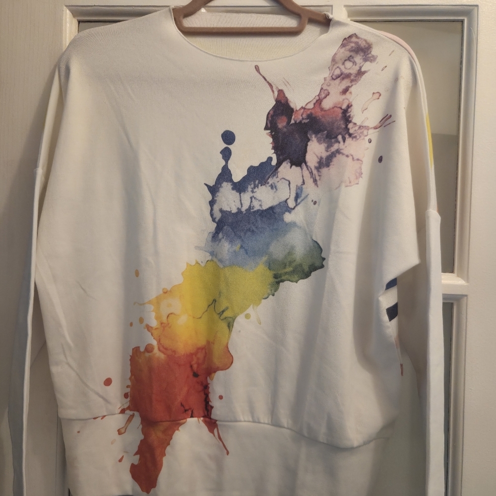 Aleeza Multi-Color Splash Long Sleeve Top- Abstract